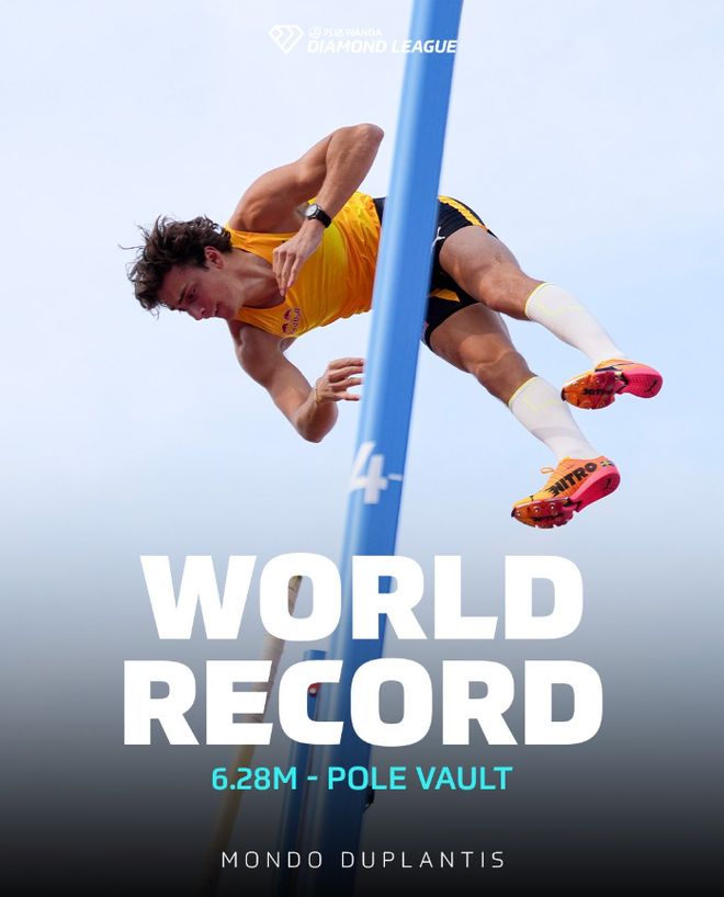 6米28！ 杜普兰蒂斯第12次破男子撑杆跳世界纪录 首次在国